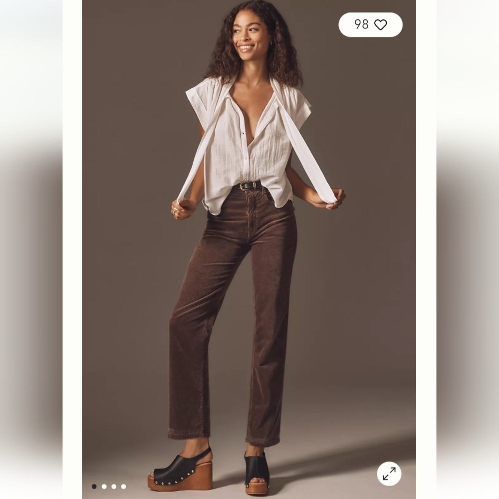 Pilcro Anthropology The Annie Corduroy High-Rise Straight-Leg Pants Size 28 NWT